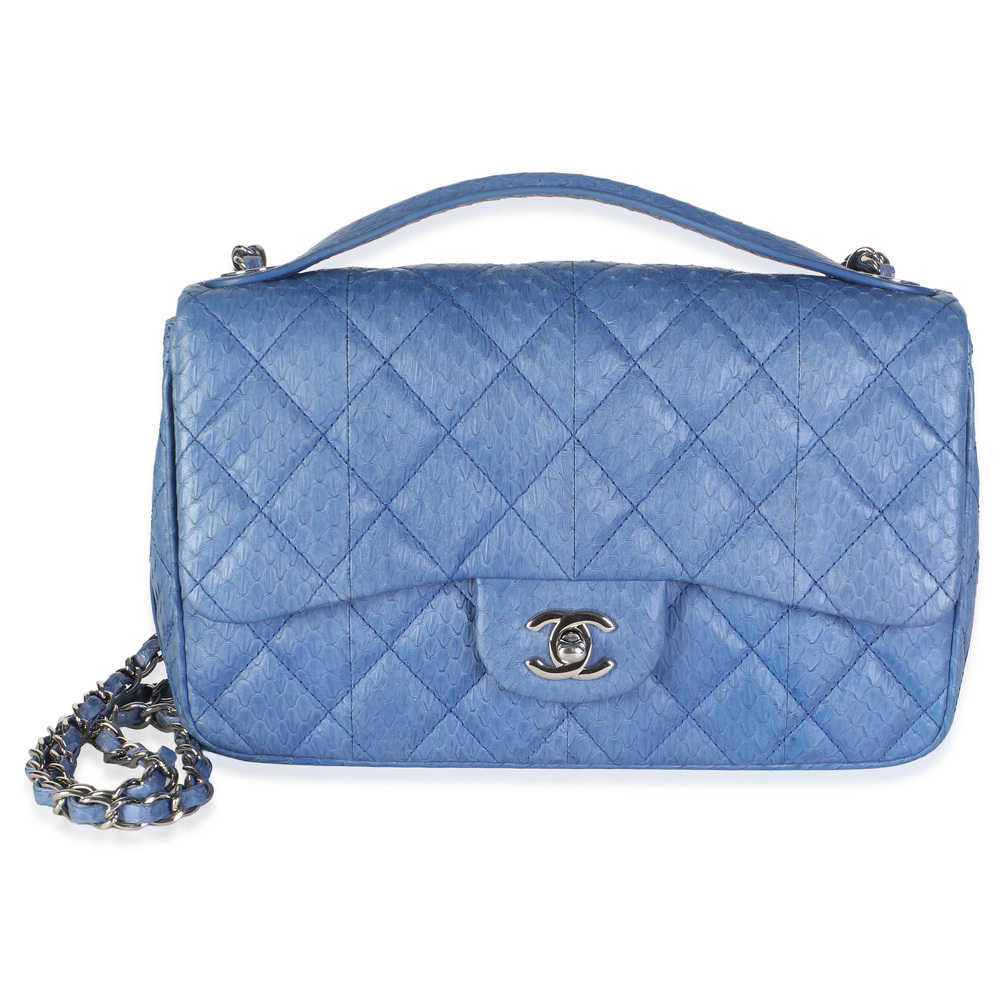 Chanel Blue Quilted Snakeskin Medium Easy Carry Flap Bag